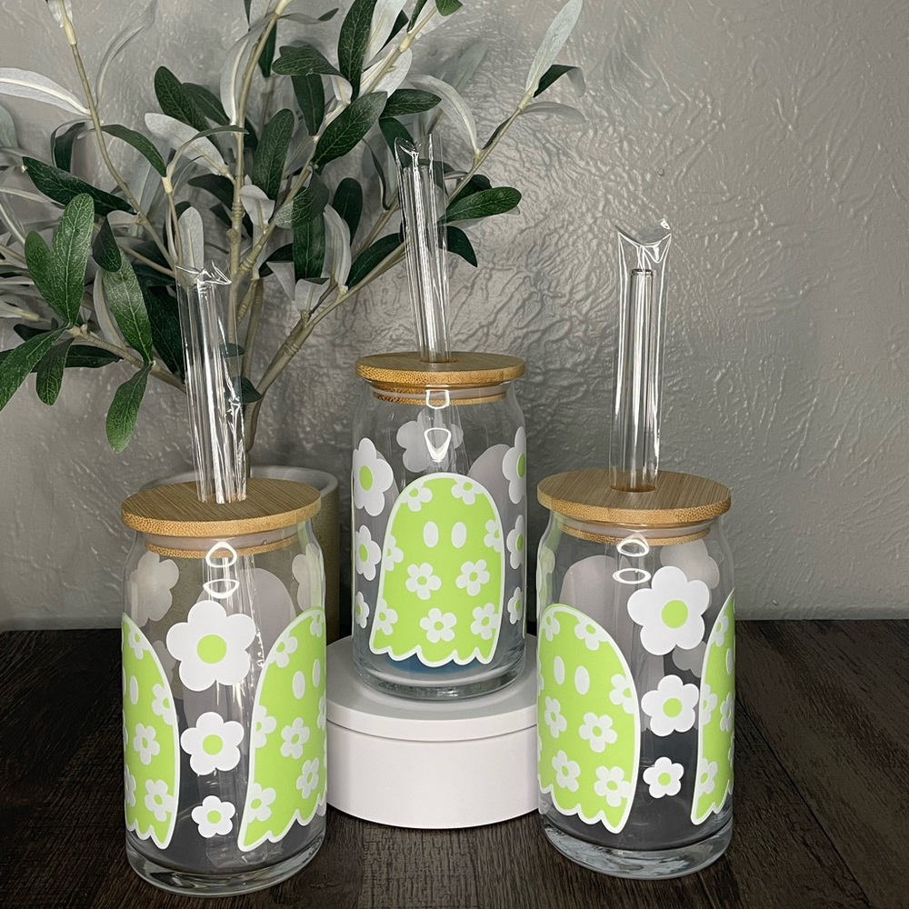 Glow in the dark ghost glass tumblers